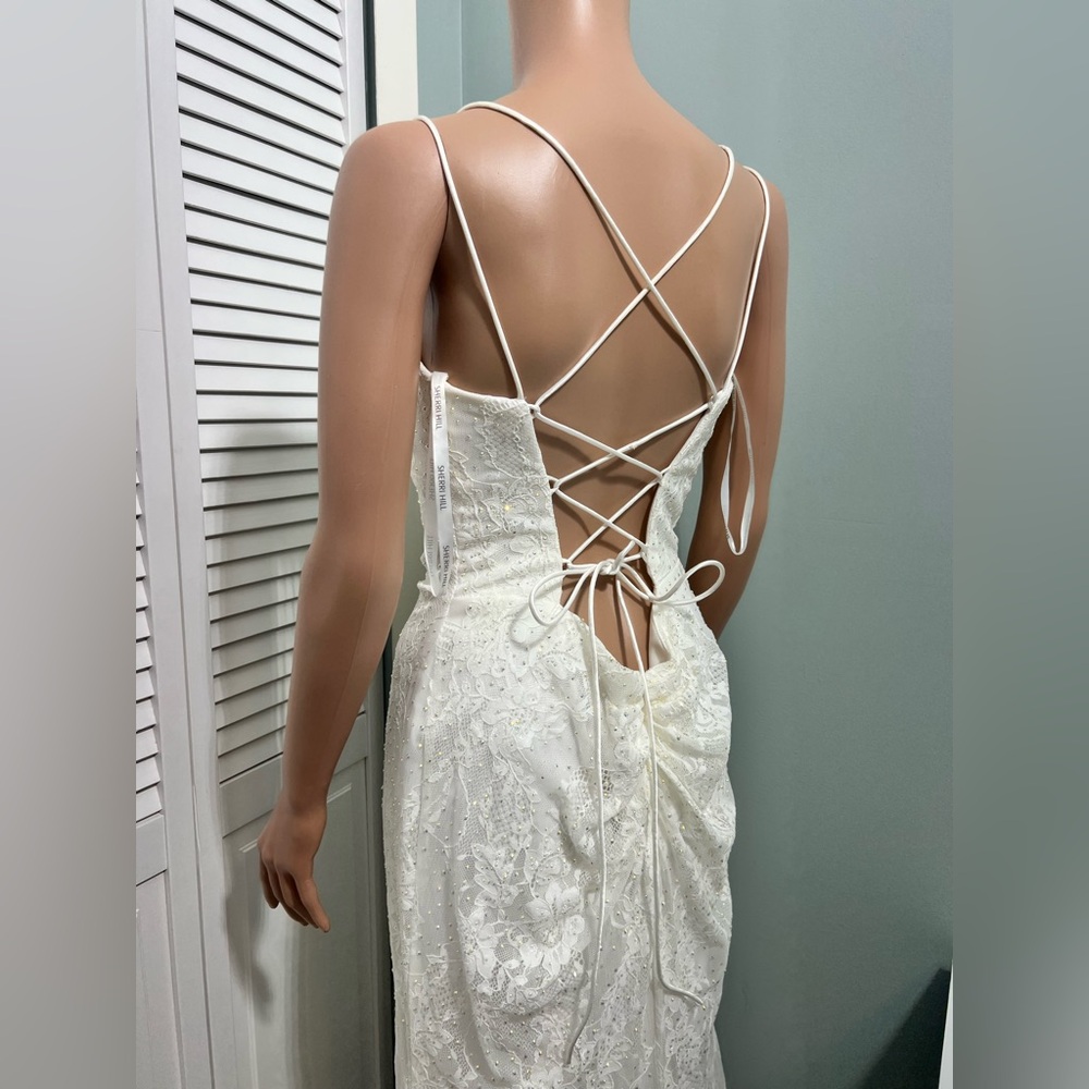 Sherri Hill White Floral Lace Sleeveless Wedding Midi Womens Dress Size 14 - Picture 2 of 11